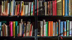 Ein Regal mit Schulbüchern.