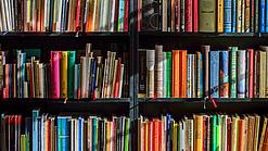 Ein Regal mit Schulbüchern.