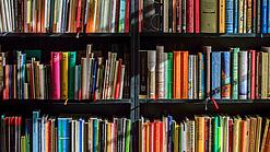 Ein Regal mit Schulbüchern.