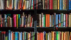 Ein Regal mit Schulbüchern.