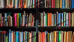 Ein Regal mit Schulbüchern.