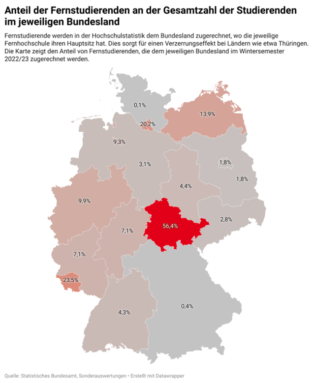 Übersichtskarte von Deutschland mit den jeweiligen Prozentzahlen für die Bundesländer.