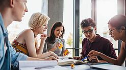 Gruppe Studierender arbeitet an einem Projekt.