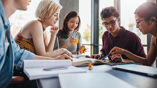 Gruppe Studierender arbeitet an einem Projekt.
