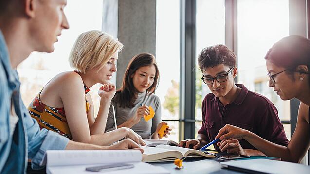 Gruppe Studierender arbeitet an einem Projekt.