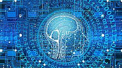 Eine futuristische und stilisierte Darstellung eines Gehirns mit Schaltkreisen und Binärcode im Hintergrund.